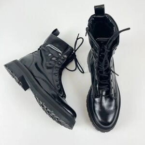 NEW Dolce Vita Black Midnight Crinkle Patent Leather Ranier Boots Womens 8.5